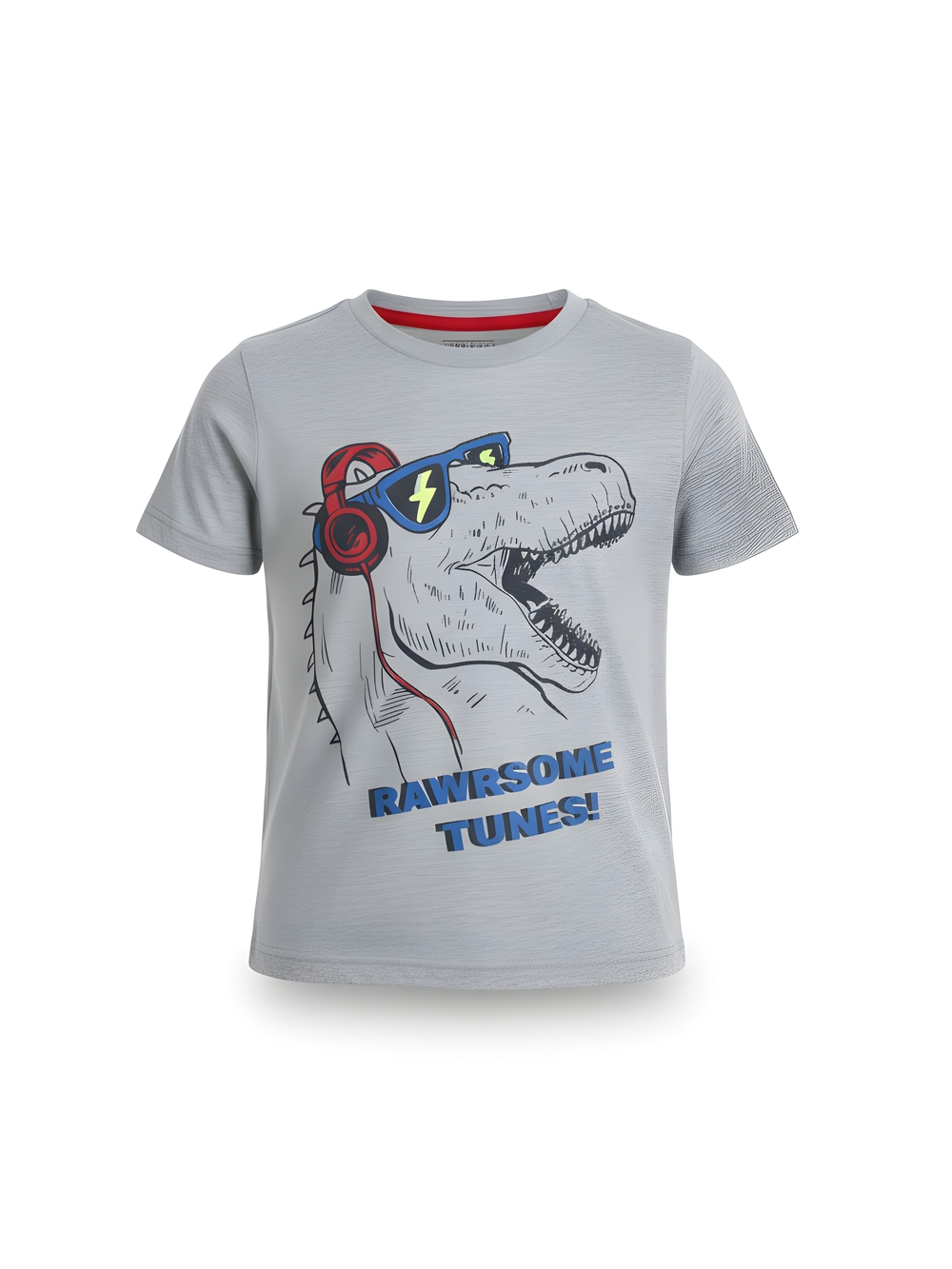 Andy & Evan Light Gray 'Rawsome Tunes!' Dinosaur Tee with Blue Accents